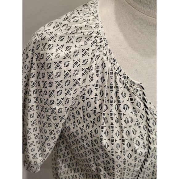 A New Day White Black Geometric Print Boho Peasant Top Tassels Cotton Small - Picture 4 of 12
